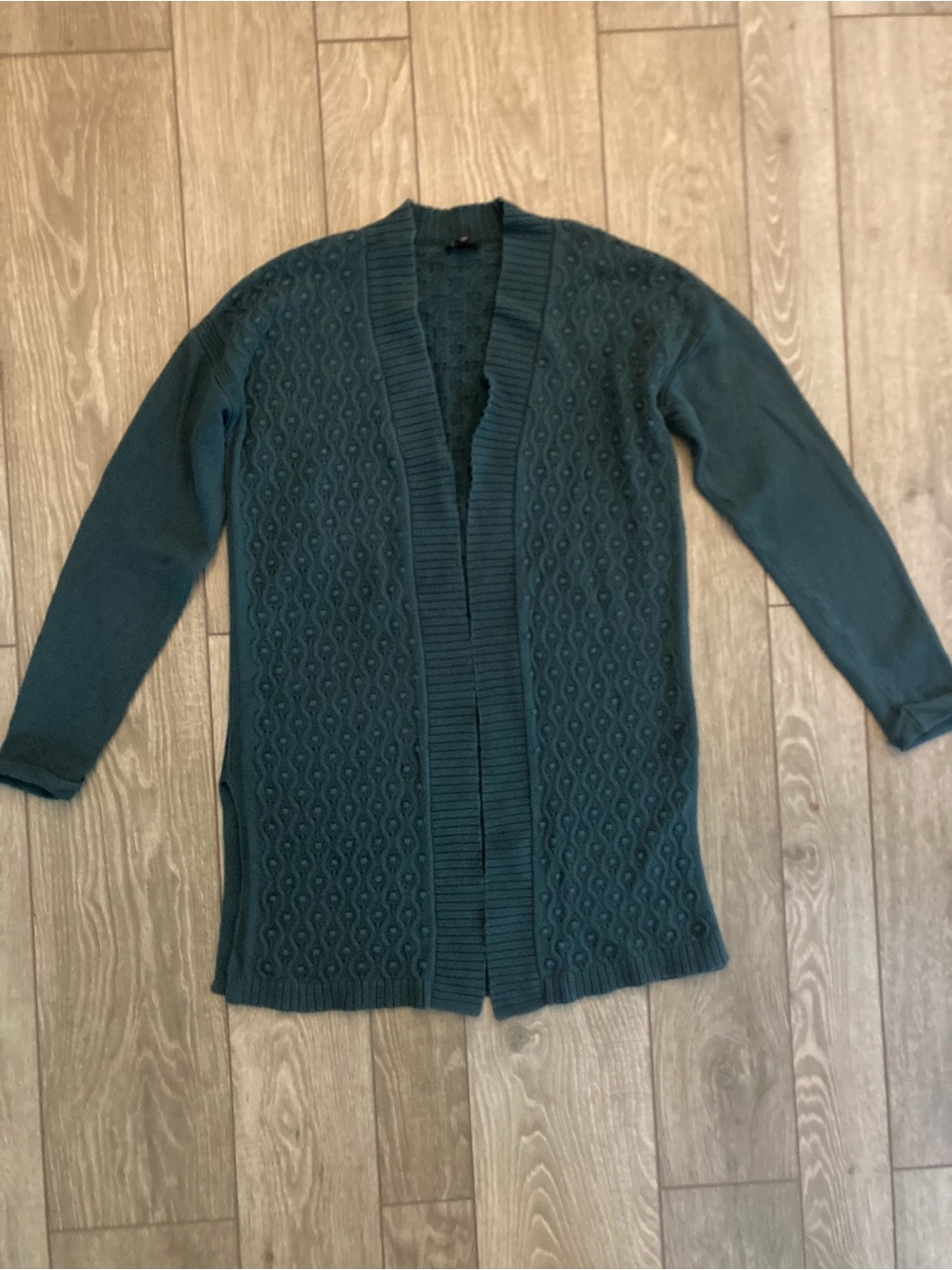 Women's Dark Green Open-Front Cable Knit Sweater Cardigan